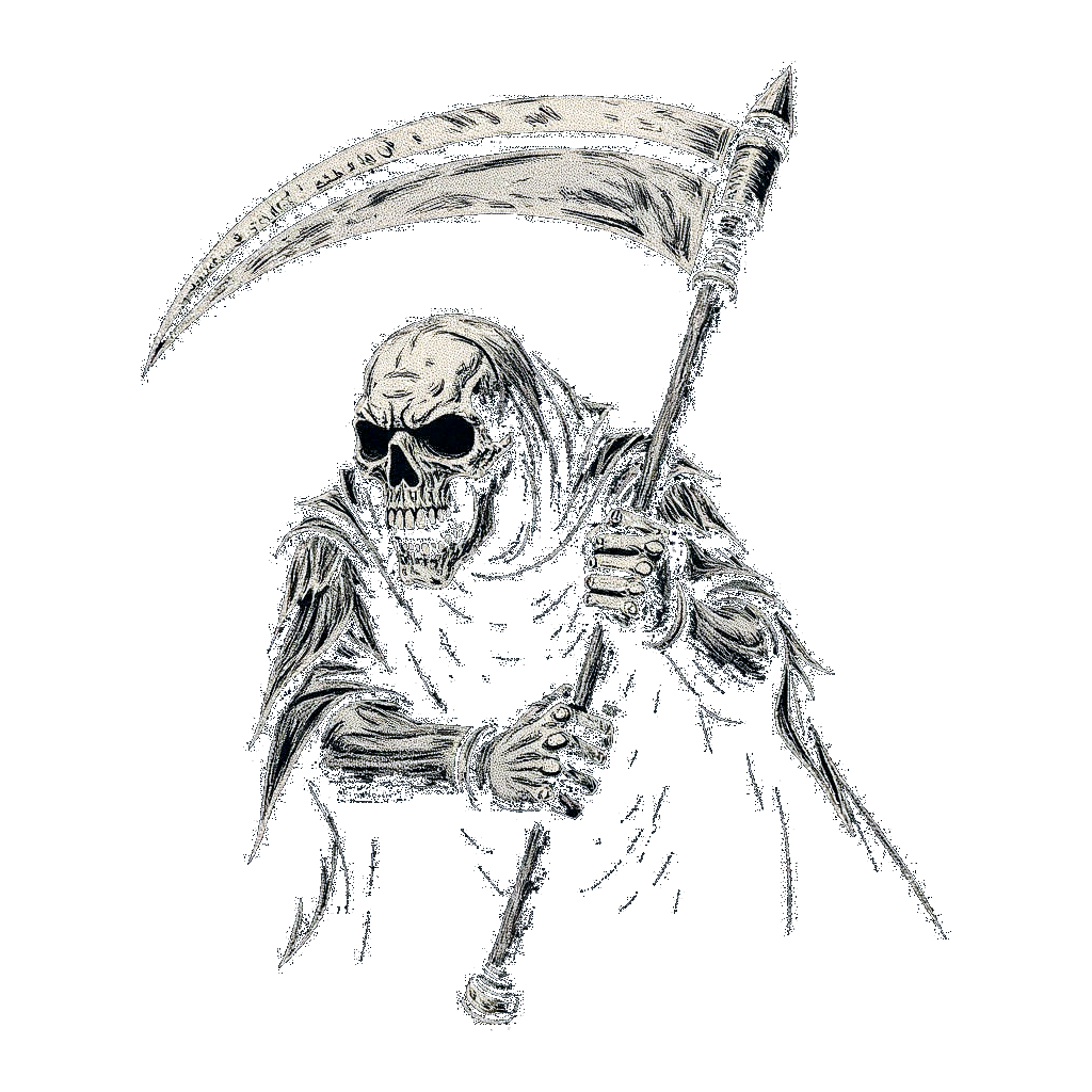Hooded reaper with scythe illustration